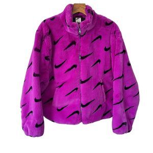 Nike Sportswear Plush DQ6842-551 Womens Purple Printed Faux Fur Jacket Sz 1x